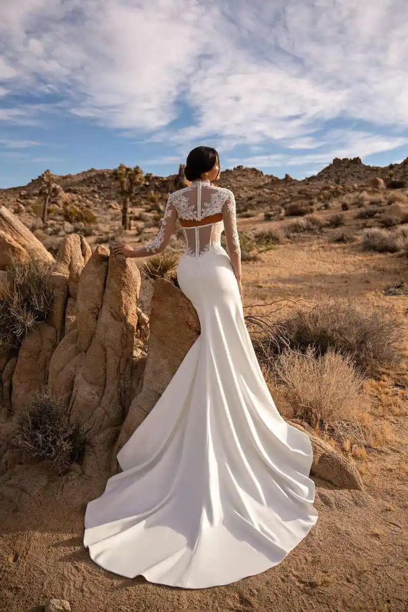Wedding Bolero Short Jacket High Neck Lace Appliques Long Sleeve Backless Bridal Wedding Women Customized