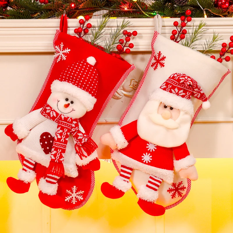 3PCS Christmas Socks Santa Claus Elk Candy Bag Christmas Tree Decorations Hanging Pendant Xmas Bag