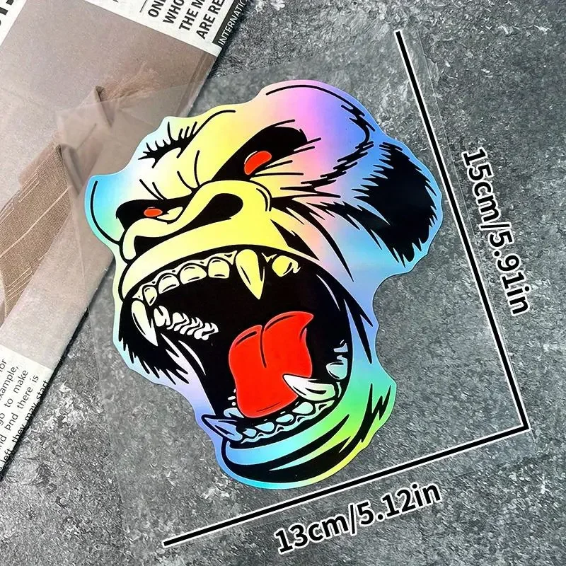 1Pc Holographic Roaring Gorilla Vinyl Sticker Waterproof UV Resistant Decal for Car Motorcycle Glass Metal Surface Scratch Cover