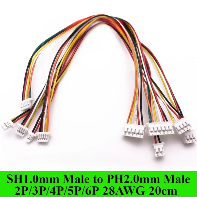 

1/5/10/50Pcs/lot SH1.0mm PH2.0mm cable adapter 1.0 Male to 2.0 Male 2P 3P 4P 5P 6P 28AWG 20CM Toy connector cable