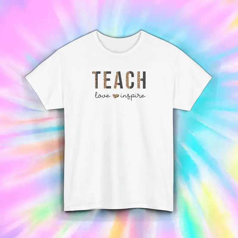 

Футболка Teach Love Inspire с леопардовым принтом и учителем, S 5XL
