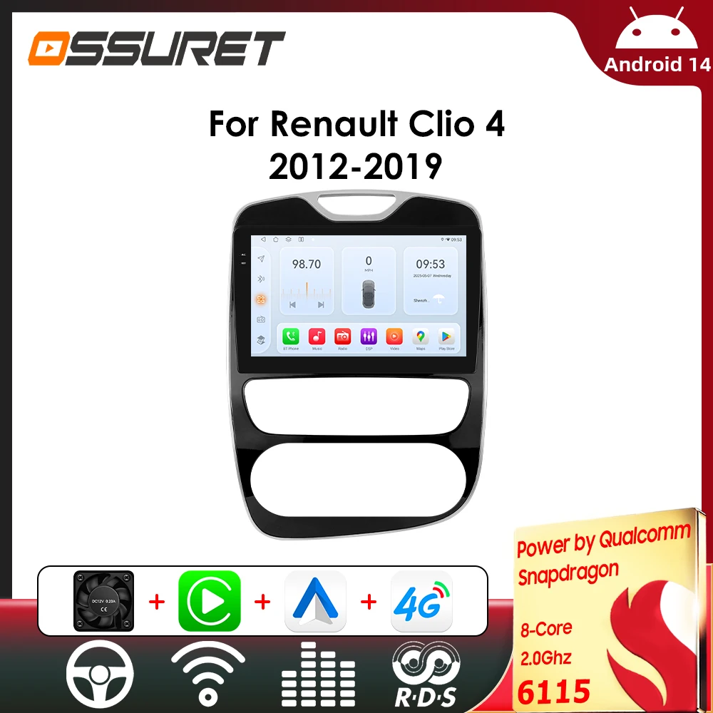 OSSURET 6115 autoradio Android pour Renault Clio 4 BH98 KH98 2012-2019 lecteur multimédia de voiture Carplay 2din GPS Intelligent