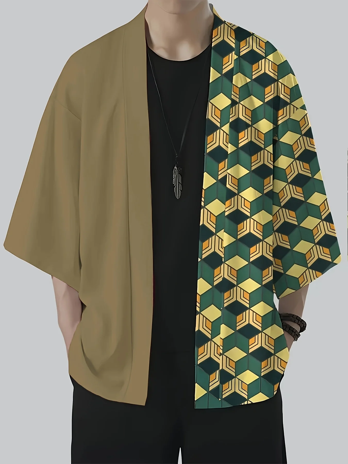 Kimono Jepang untuk Pria Jubah Cetak Karakter Anime Tradisional Yukata Pakaian Jepang Kostum Cosplay Kimono Longgar Kasual