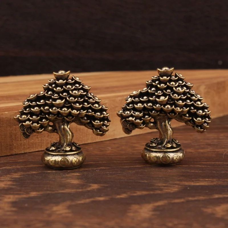 1/2 pieces of collectible figurines brass gold ingot money tree ornaments creative personalized brass small ornaments