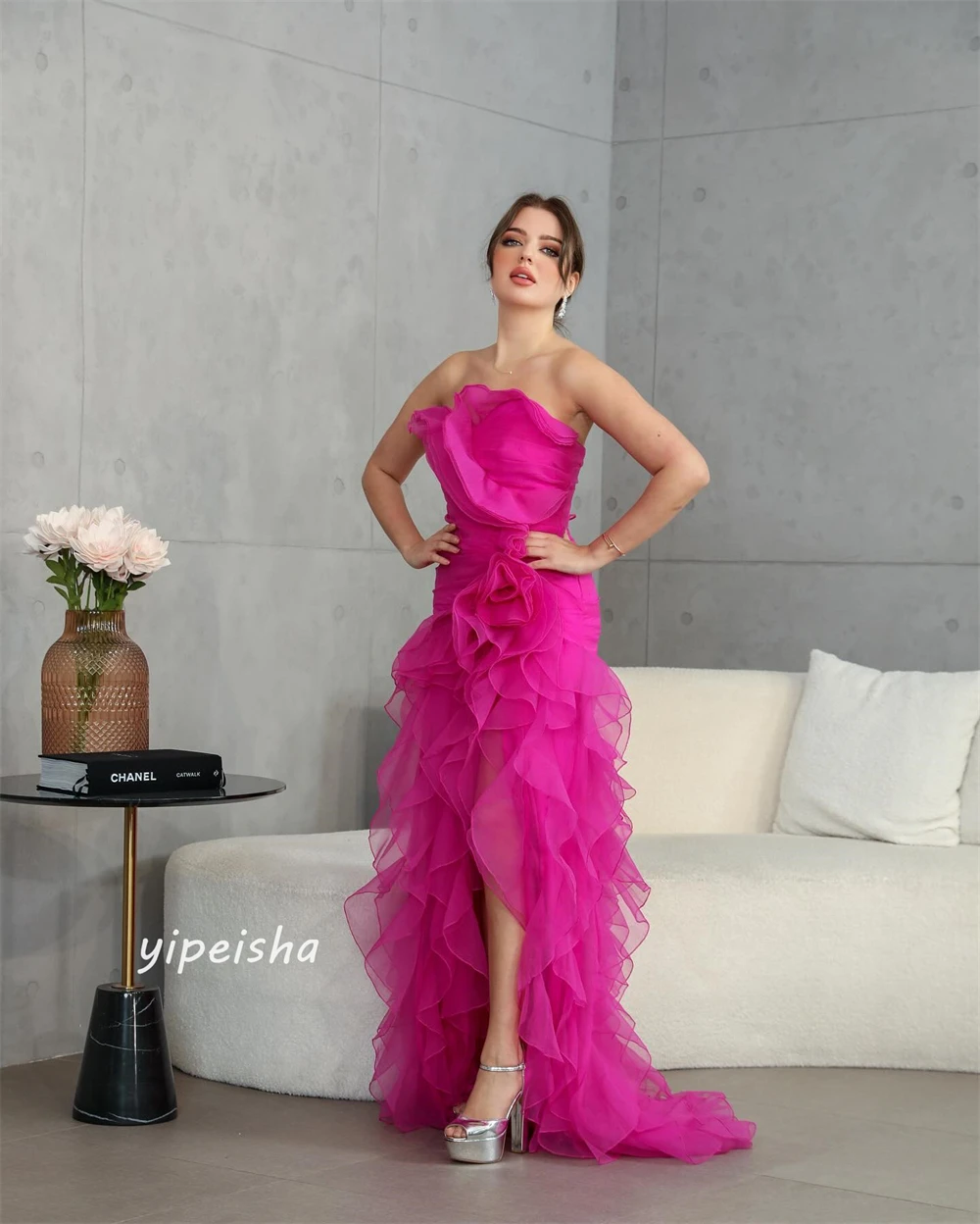 Organza Draped Pleat Ruched Homecoming A-line Strapless Bespoke Occasion Gown Long Dresses