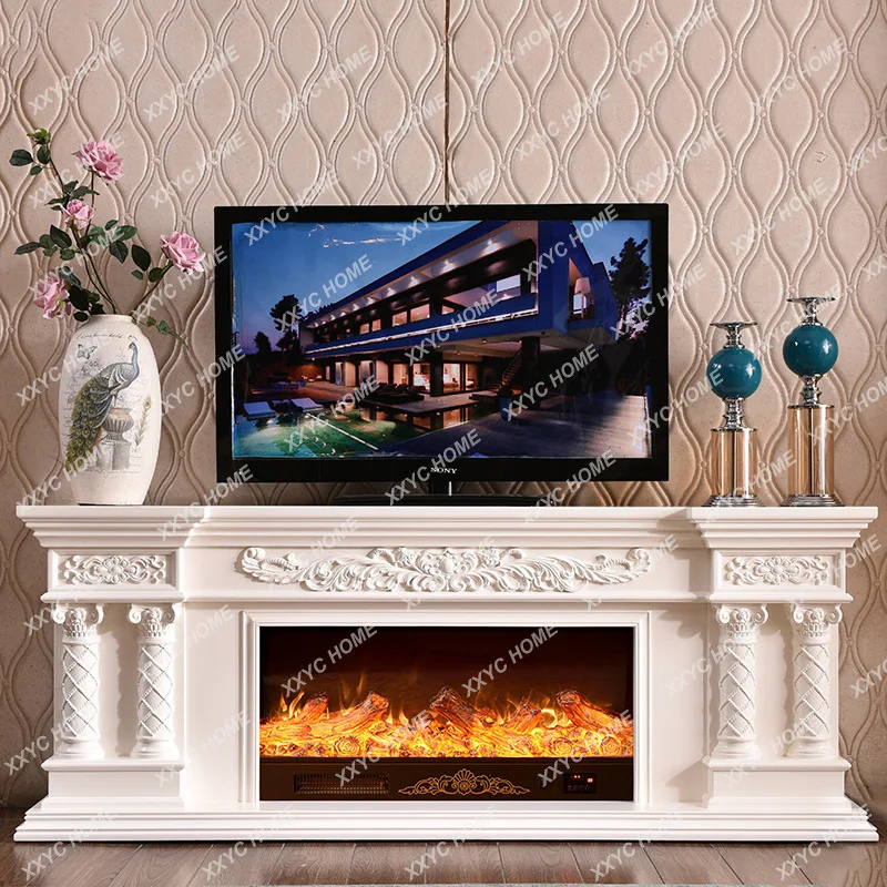 

ТВ-тумба из массива дерева с декоративным камином и функцией обогрева