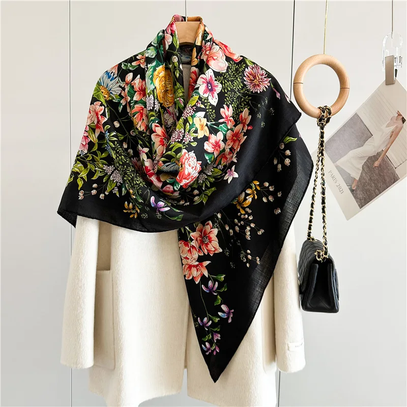 Winter Warm Wool Silk Scarf Women Designer Square Rolled Herm Shawl Foulard Pashmina Cape Hijabs Bag Belt Accessories Mother