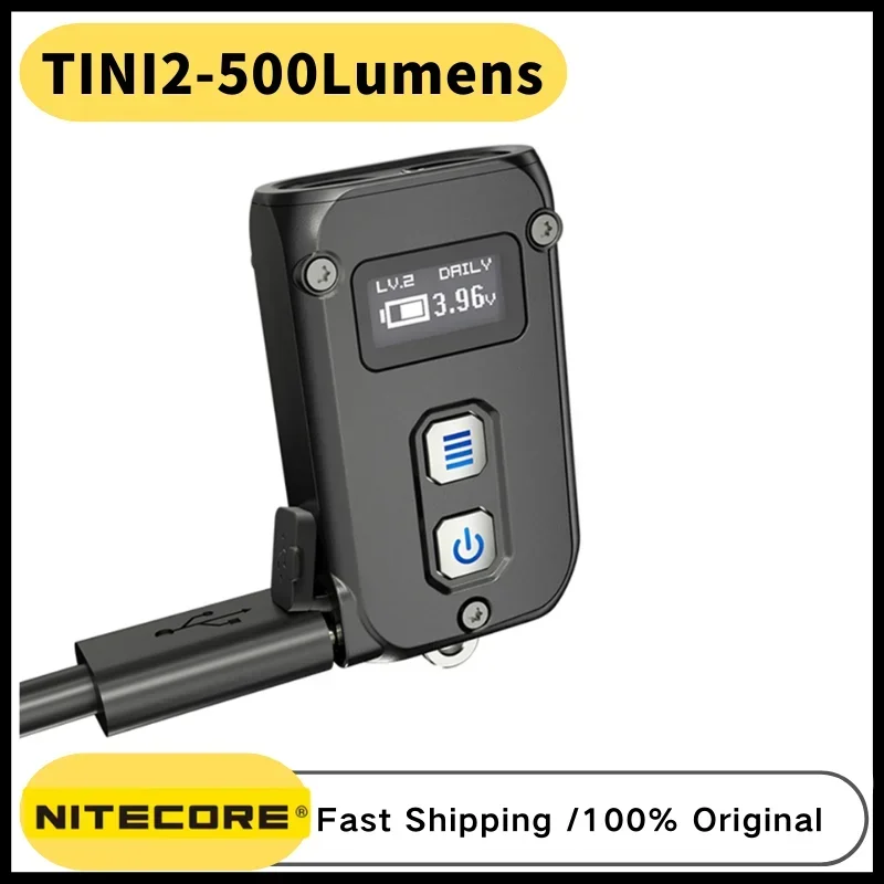 NITECORE TINI2 Keychain Light 500Lumen USB Type-C Rechargeable Built-In Battery OLED Display Outdoor Daily EDC