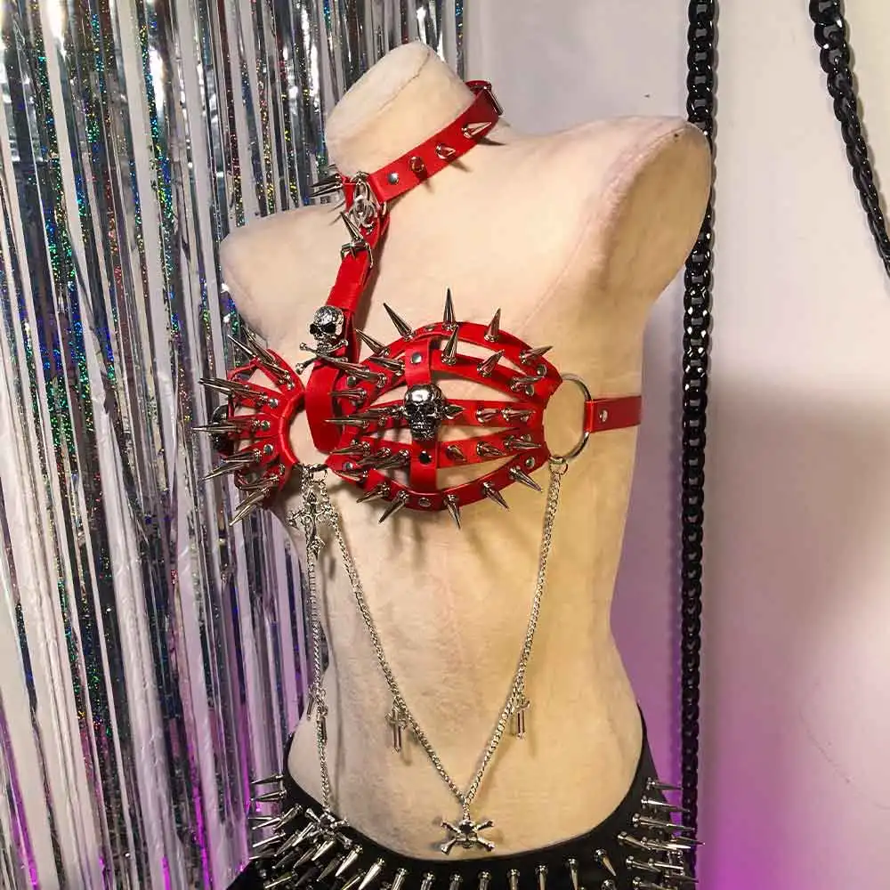 

Teen 90s Goth Kawaii Cyber Punk Rock Studded Rivets Vintage E-Girls Emo Gothic Eco DIY Y2K Vegan Leather TOPS Harajuku Grunge