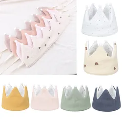 Pure Cotton Baby Birthday Crown Hat Soft Adjustable Empty Top Hat Headband for Newborn Photography Props Cap Party Crown Bonnet