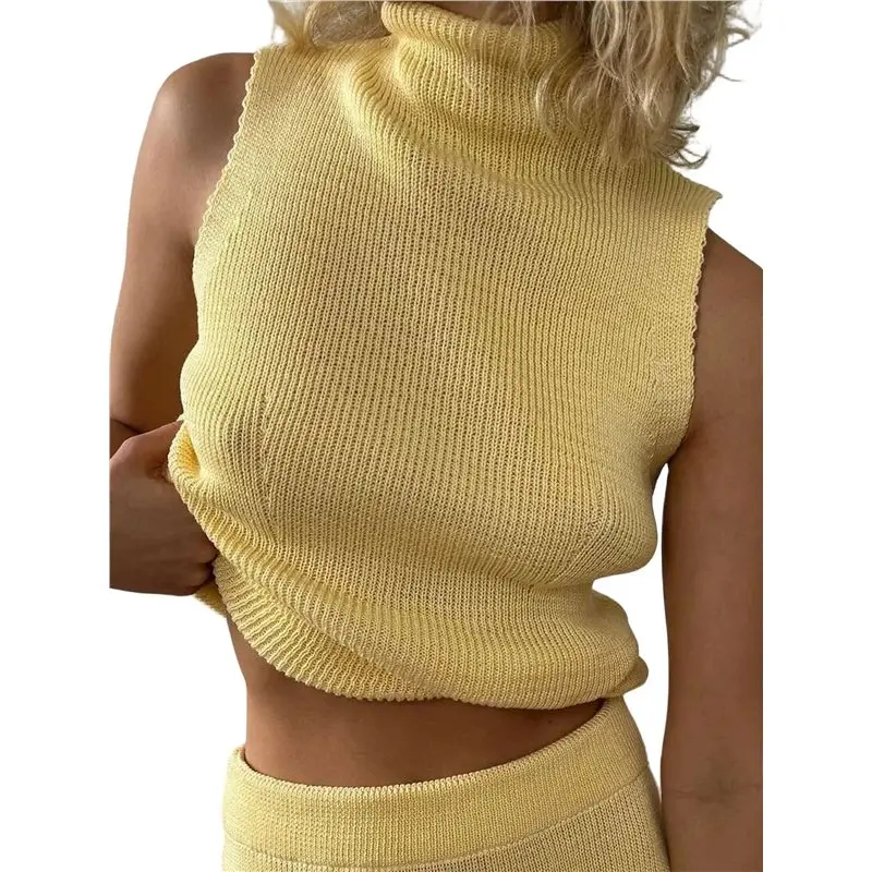 

CYL-Women's High Neck Sleeveless Knit Crop Top And Maxi Skirt Two Piece Set