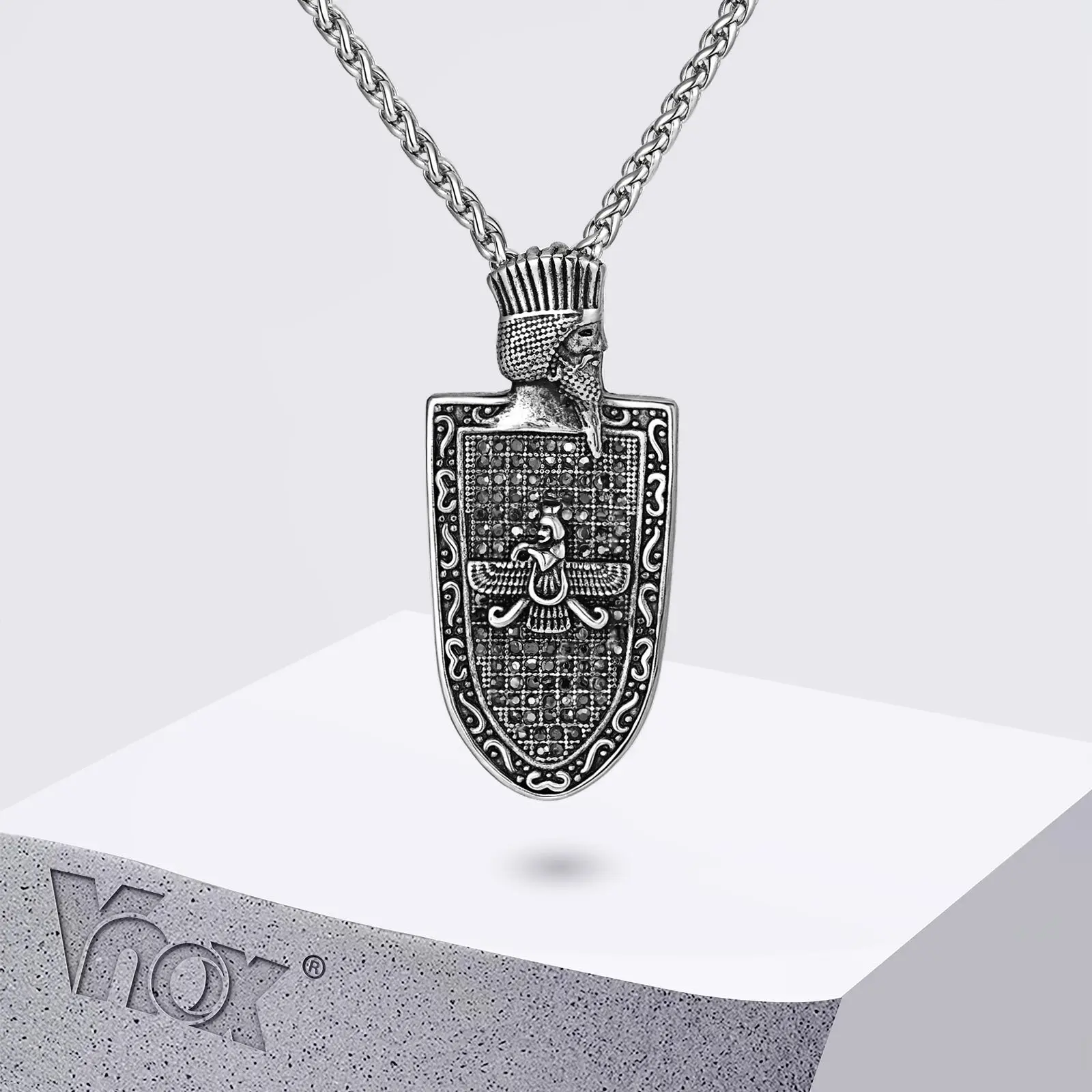

Vnox Stainless Steel Zoroastrian Pendant Necklace for Men, Black Shield Charm Religious Jewelry Gift, Durable Chain Accessory‌