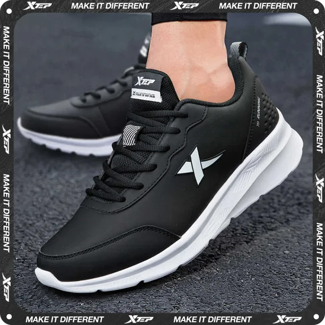 Męskie buty do biegania Xtep, zimowe, skórzane, wodoodporne, sportowe, amortyzujące, odporne na ścieranie, sneakersy do joggingu 876419110051