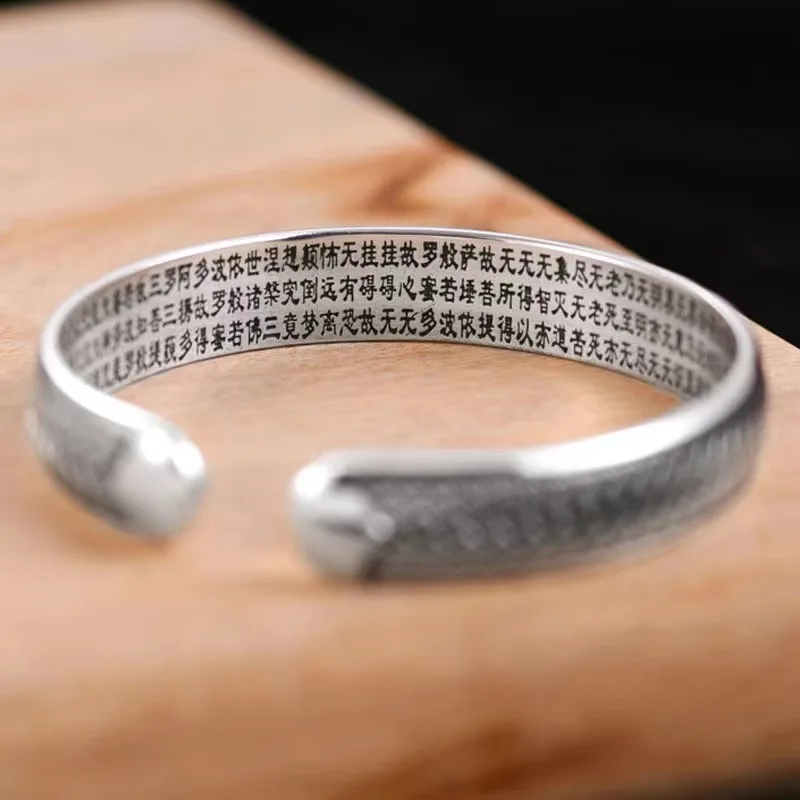 Simplicity Chinese National Style S925 Sterling Silver Men's Bracelet Fashionable Woven Retro Silver Chain Face Open Bangle