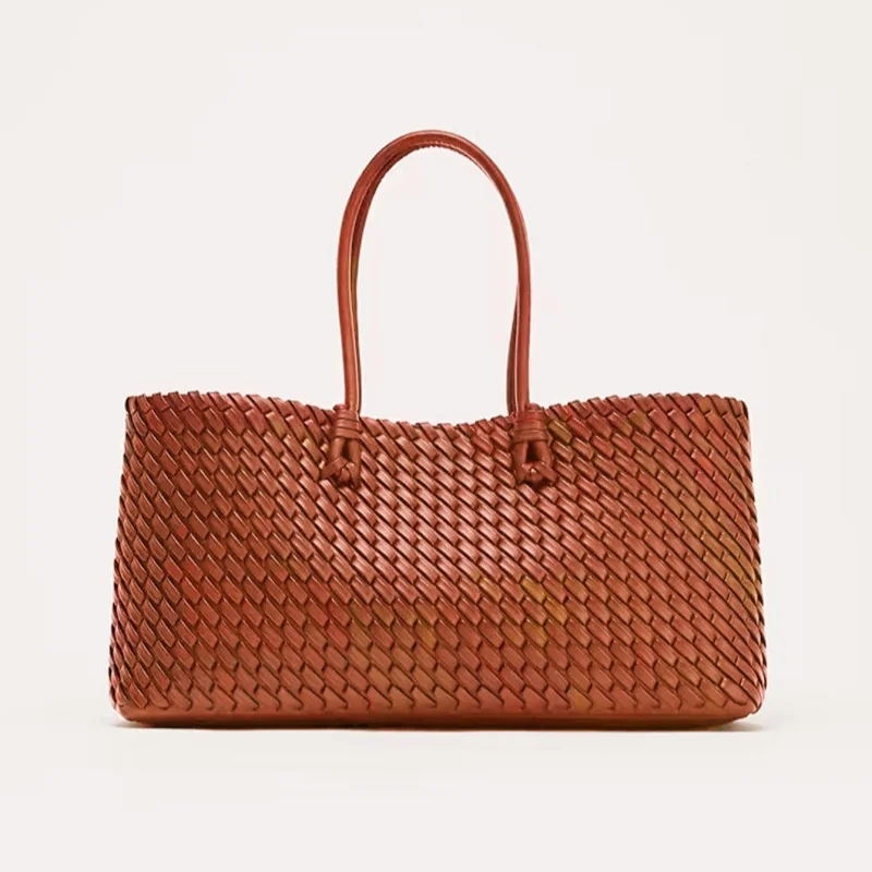 Large Capacity Versatile Tote Bag Fashionable Woven Pattern Handheld Underarm Bag Women's Trendy High-end Leather Shopping Bag