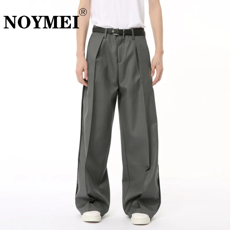 NOYMEI 2024 New Loose Pleated Men's Suit Pants High Waist Solid Color Temperament Fashion Trend Casual Trousers WA5470