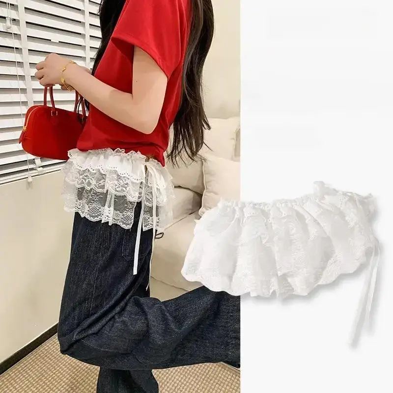 

Lace Mini Skirts Women Elegant Sweet Lolita Short Skirts High Waist Y2k Streetwear Ruffle Skirts Lace Trim Butt Curtain Skirt