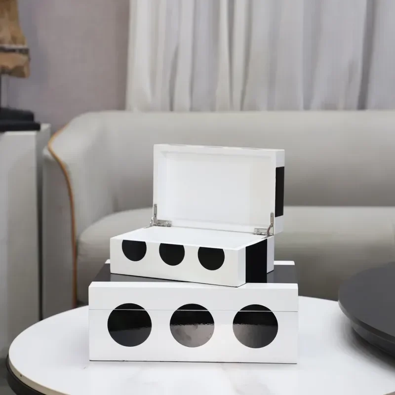 European Light Luxury Black Polka Dots Wood Paint Jewelry Box Storage Box for Cloakroom Dresser Soft Home Accessories