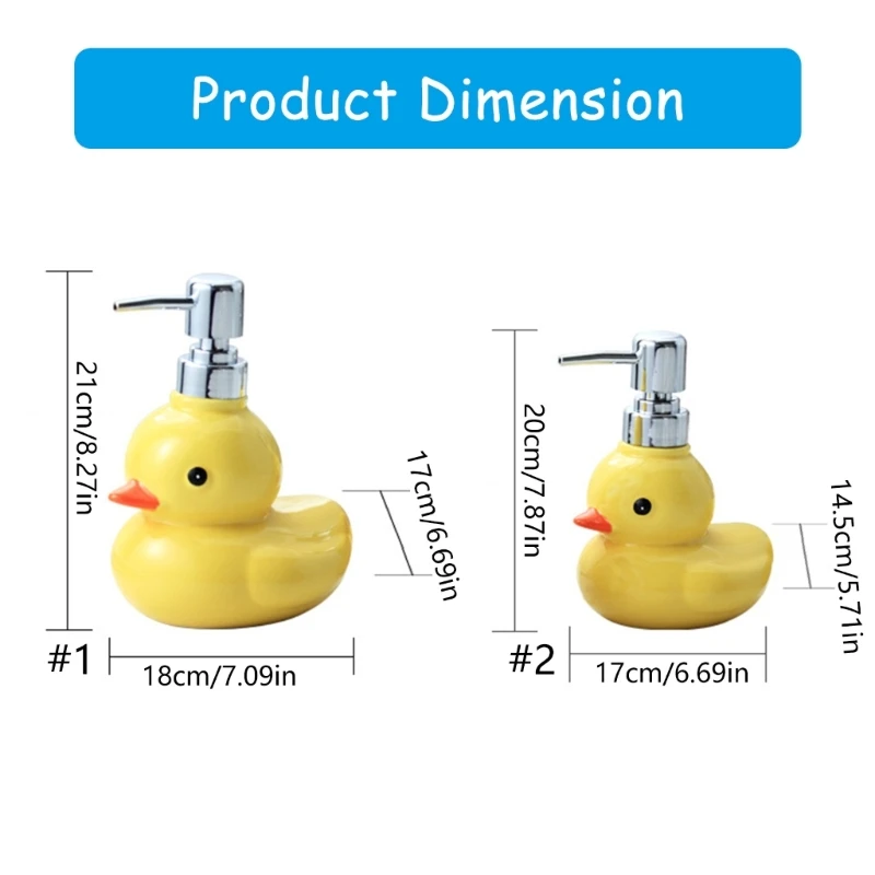 Ceramic Yellow Duck Foaming Soap Dispensers Sanitizers Bottles for Toiletries,Leakproof Dispensers for Kids Adults