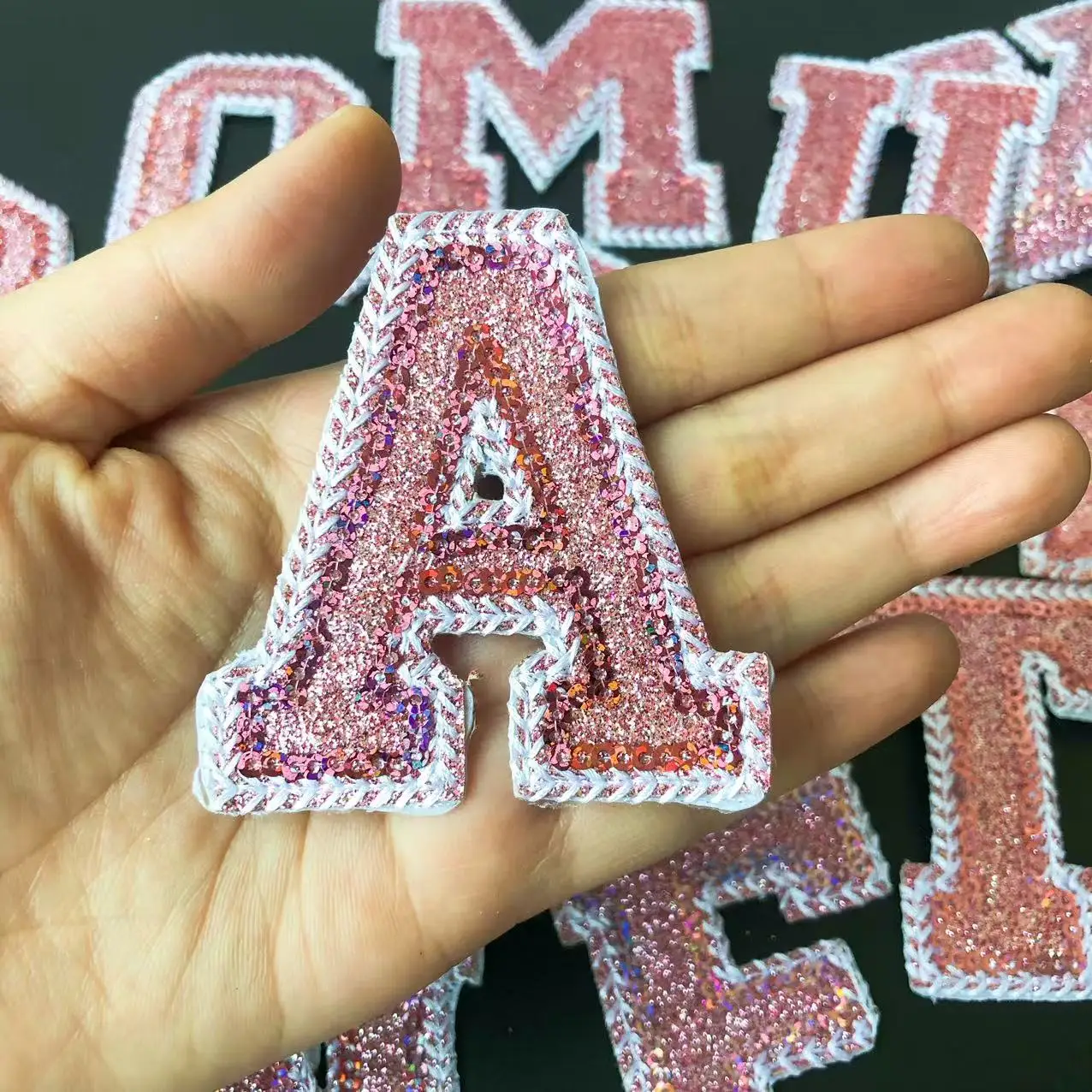 

New Pink Sequins Letter Alphabet Patch For Clothes Iron On Garment Accessories Embroidered Applique Decoration Repair Patches