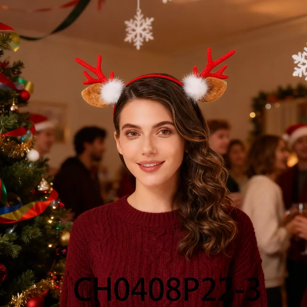 Opaska świąteczna z uroczymi futrzanymi rogami renifera - idealny dodatek na Wigilię i przyjęcia noworoczne