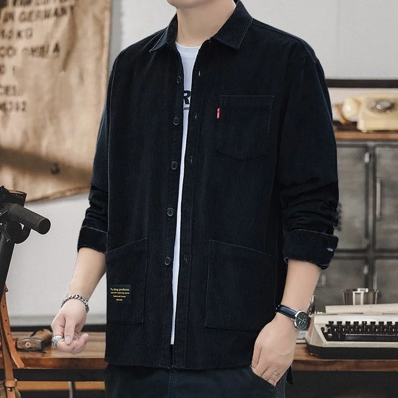 

Men's Slim Fit Long Sve Corduroy irt Casual Versatile Multi ket Workwear Iron Free irt Jaet Spring Autumn