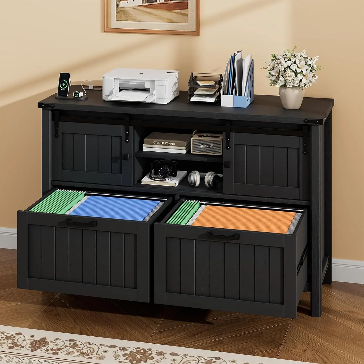 Farmhouse File Cabinet for Legal/A4/Letter Size, Black, Customized