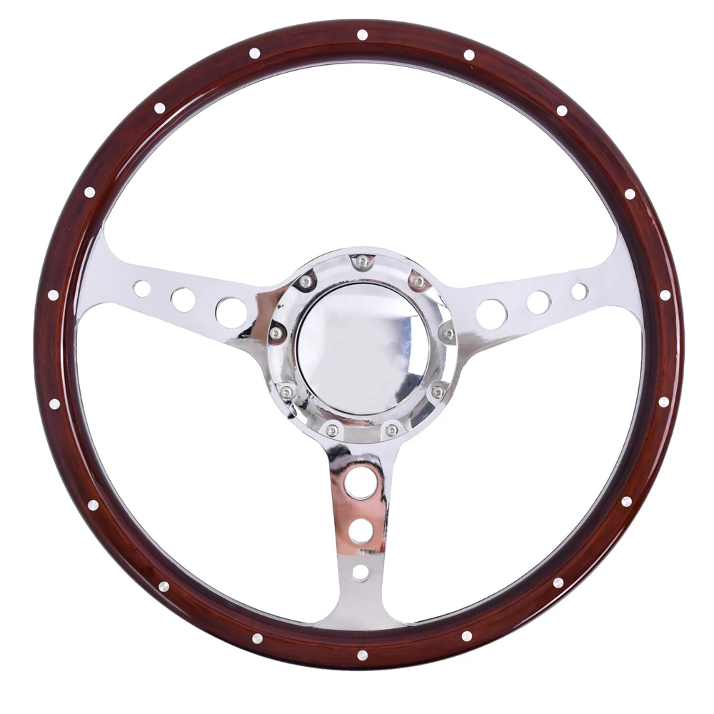

15 Inch 8mm Anti-Slip Bracket Universal Steering Wheel Riveted Light Wooden Grip Racing Steering Wheels with 9 hole Horn Button