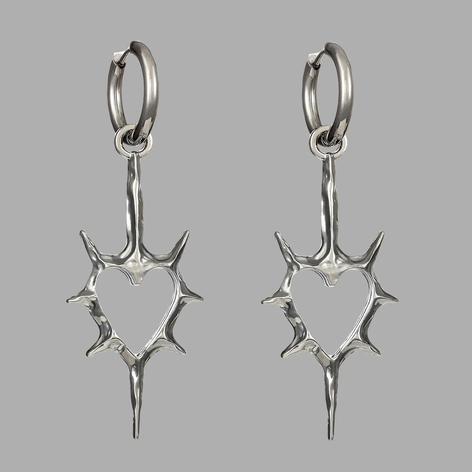 Fashionable Hollow Thorn Heart Earrings Punk Design High-End Couple Style Earrings For Men  Women image 5