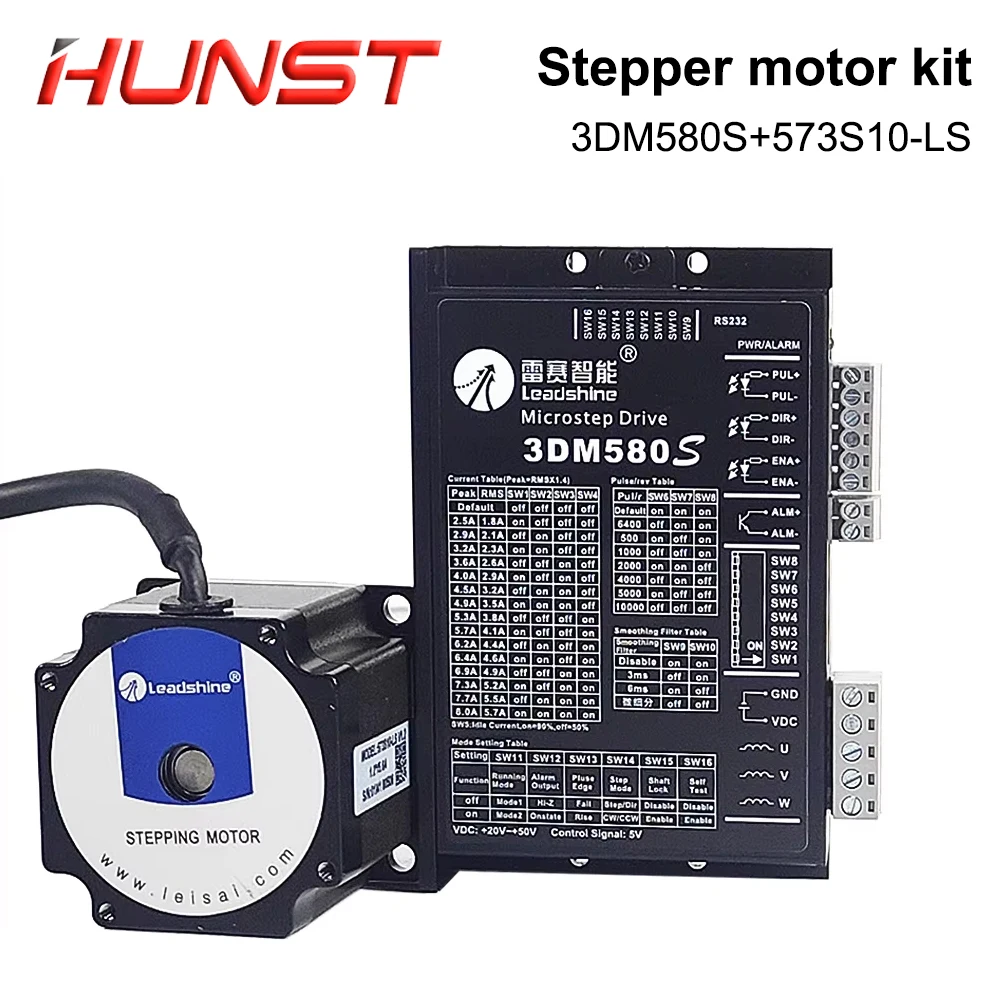 

Комплект драйвера шагового двигателя HUNST Leadshine, 3-фазный шаговый двигатель серии 573S + 3DM580S для фрезерного станка с ЧПУ, гравировального фрезерного станка
