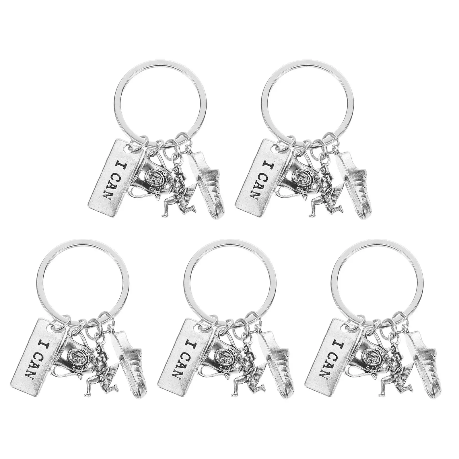 5Pcs Vintage Running Shoe Keychains Metal Pendant Motivational I Can Sports Shoes Trainer Backpack Bag Charms Vintage Charms