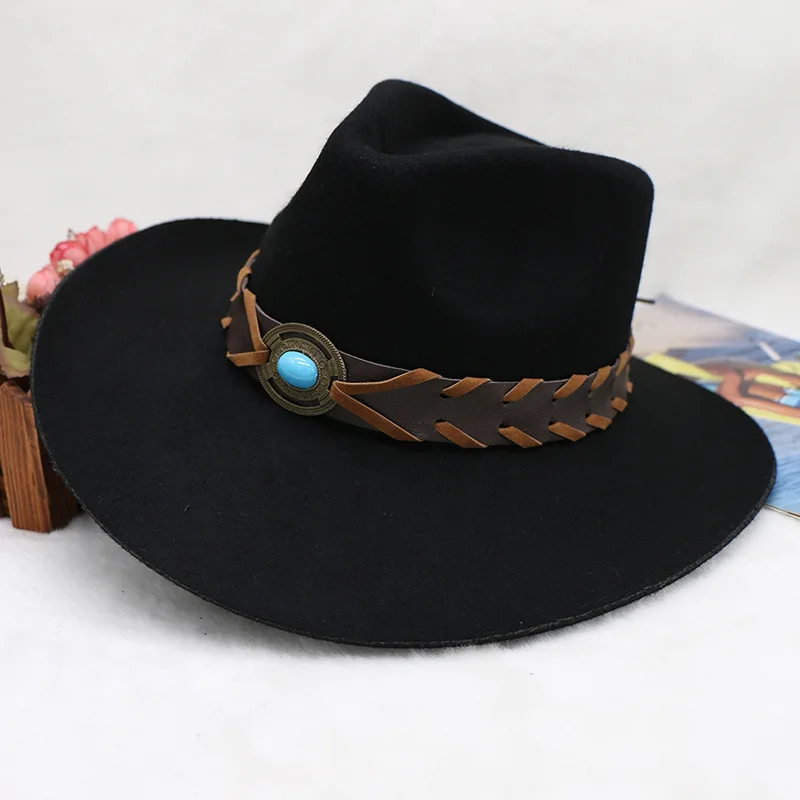 

Woolen Cowboy Hat Tibetan Accessories Men's Jazz Top Hat Hot Sale In Europe And America Autumn And Winter Hat Cowboy Hat