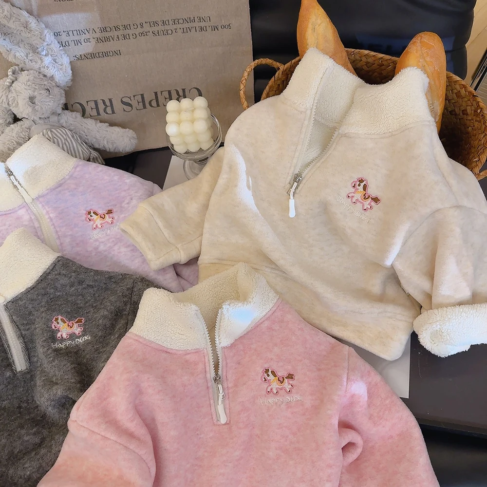 Girls' Autumn Clothes 1-7T Kids' Outerwear and Coats Embroidered Pony Children Coat Fleece Lining Jacket for Girls 4