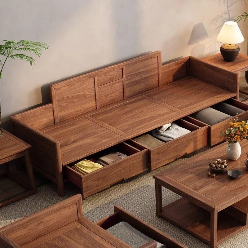 Walnut new Chinese solid wood Arhat bed, storage small apartment tea table and chair combination 4