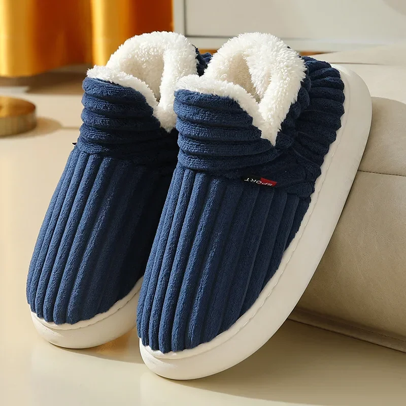 ฤดูหนาวคู่รองเท้าแตะผ้าฝ้ายรองเท้าแตะ Plush สุภาพสตรีลื่น Soft WARM Flip Flops ผู้ชายรองเท้าสบายๆฤดูหนาวรองเท้าแตะสําหรับชาย