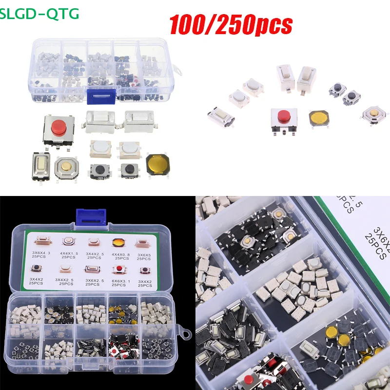 Hot sale 100/250Pcs 10 Types Tactile Push Button Switch Car Keys Remote Control Keys Button Touch Microswitch Kit