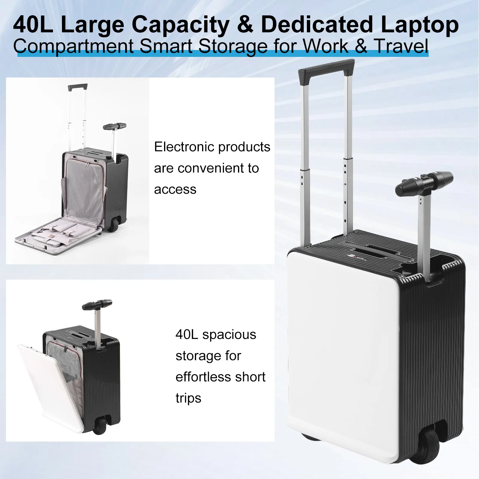 20 بوصة حقيبة كهربائية 40L سعة كبيرة الصعود حقيبة تروللي بعجلات مع قفل TSA للرجال النساء ركوب السفر المتداول الأمتعة #4