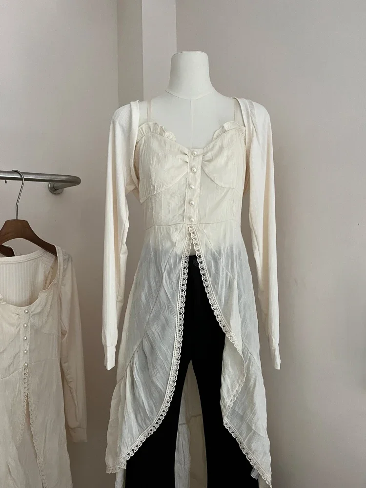 Haut court et mini robe à bretelles pour femmes, ensembles de jupes 2 pièces, chemisier décontracté Y2k, vêtements vintage coréens, fête sur la plage japonaise, années 2000