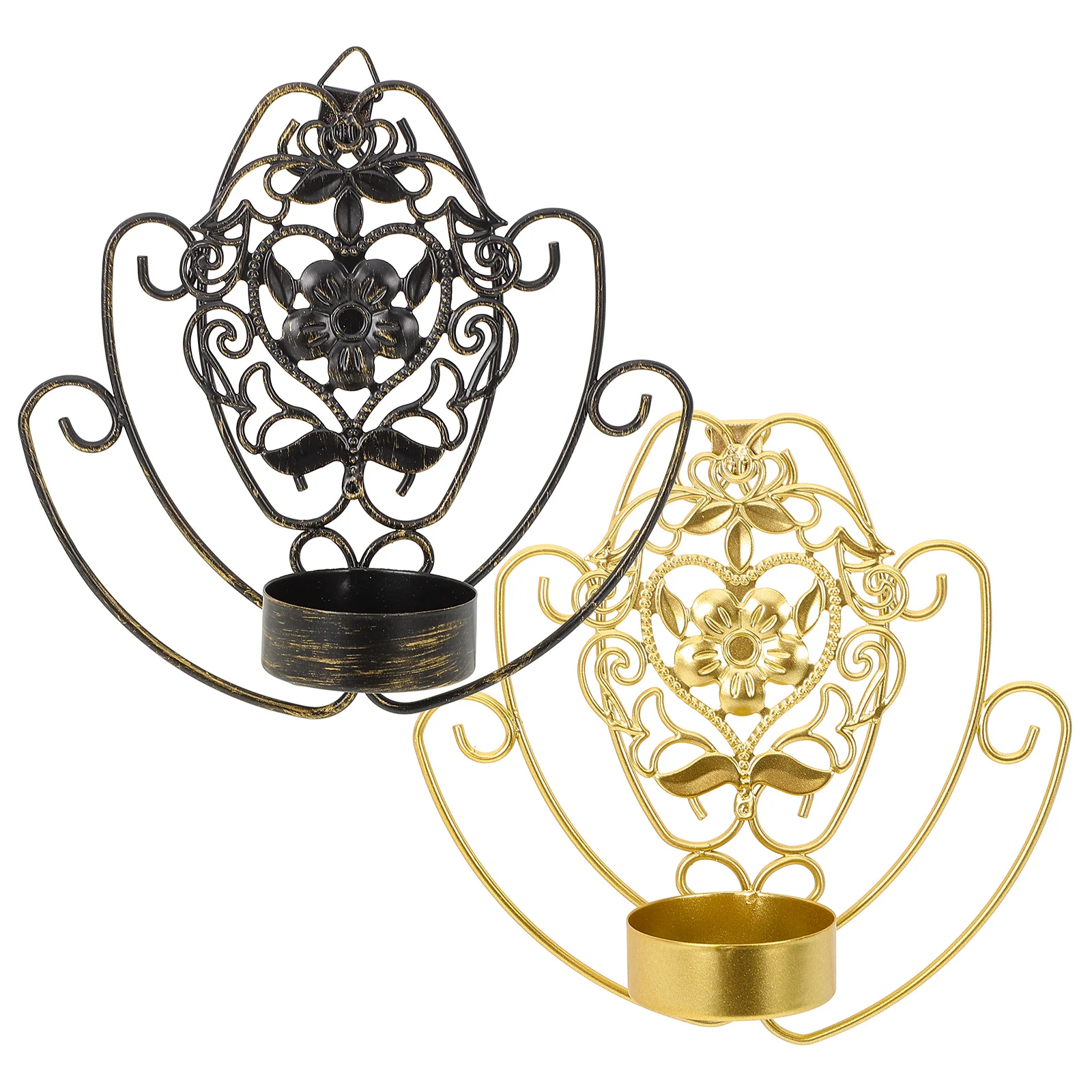 

2Pcs Wall Sconce Metal Artistic Design Home Decor Warm Romantic Atmosphere Wall Holder Wall-Mounted Candleholder