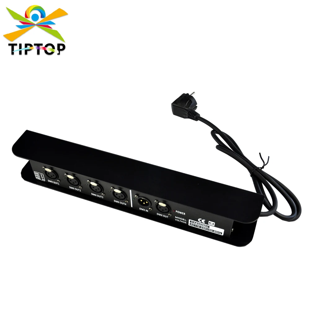 

TIPTOP Новый 4 Way 3PIN выход DMX сценический светильник активация сигнала контроллера сплитер бар консоль для усиления сигнала отверстие для подвешивания для стропильной фермы Mode