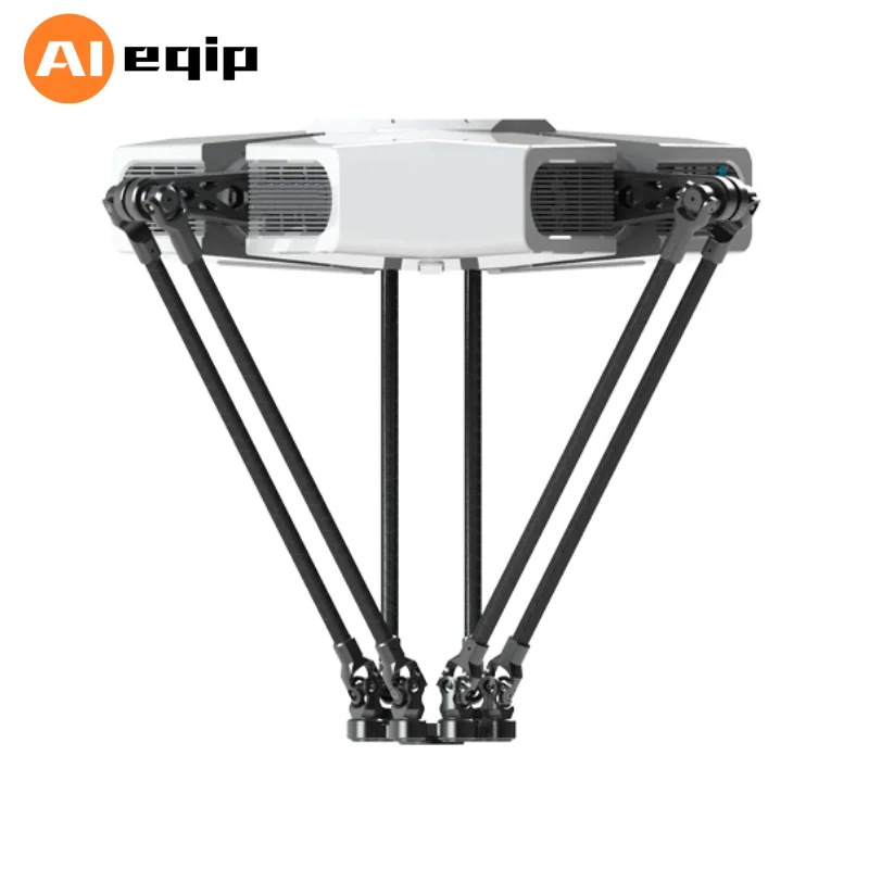 Automatic Parallel Robot Arm Moving Products Cooperate Working With Packing Line