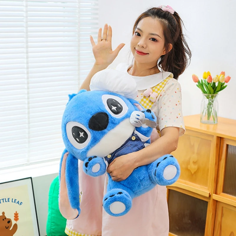 Pluszak Stitch Kucharz, urocza pluszowa zabawka Stitch do kuchni, niebieski Stitch, miękka wypchana lalka, duża poduszka, poduszka na sofę, prezent dla dzieci