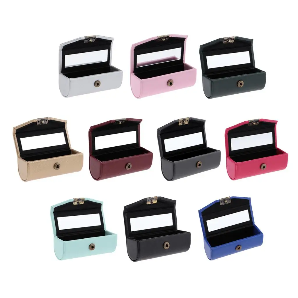 Lipstick Box Holder with Mirror Lichee Texture Leather Makeup Bag Organizer for Purse Cosmetic Use