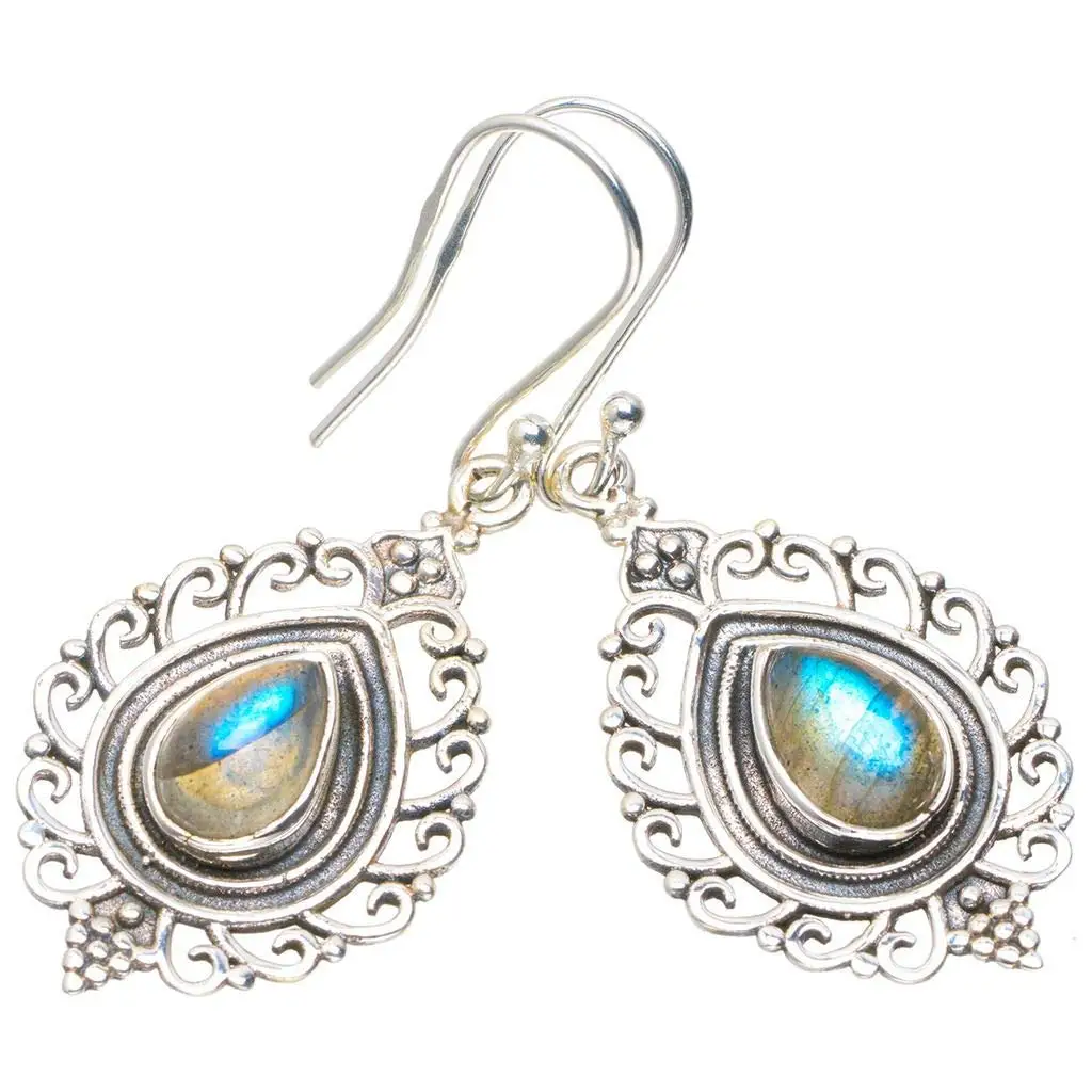 

StarGems® Natural Blue Fire Labradorite Handmade Unique 925 Sterling Silver Earrings 1.75" A2385