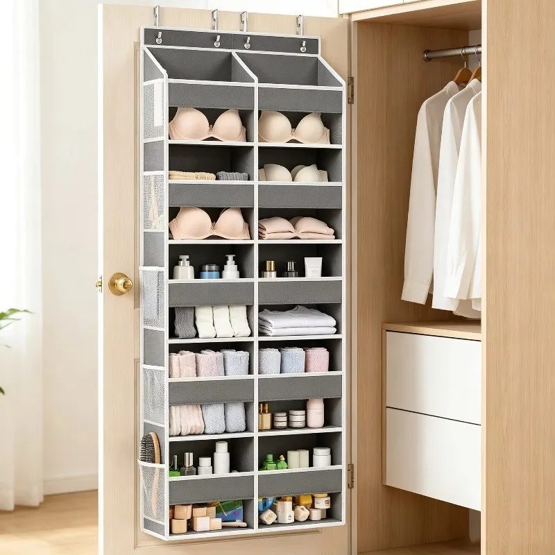 Multi Compartment Over Door Hanging Storage Organizer 10 Grids Closet Wall Mount Bag Space Saving for Bedroom Home