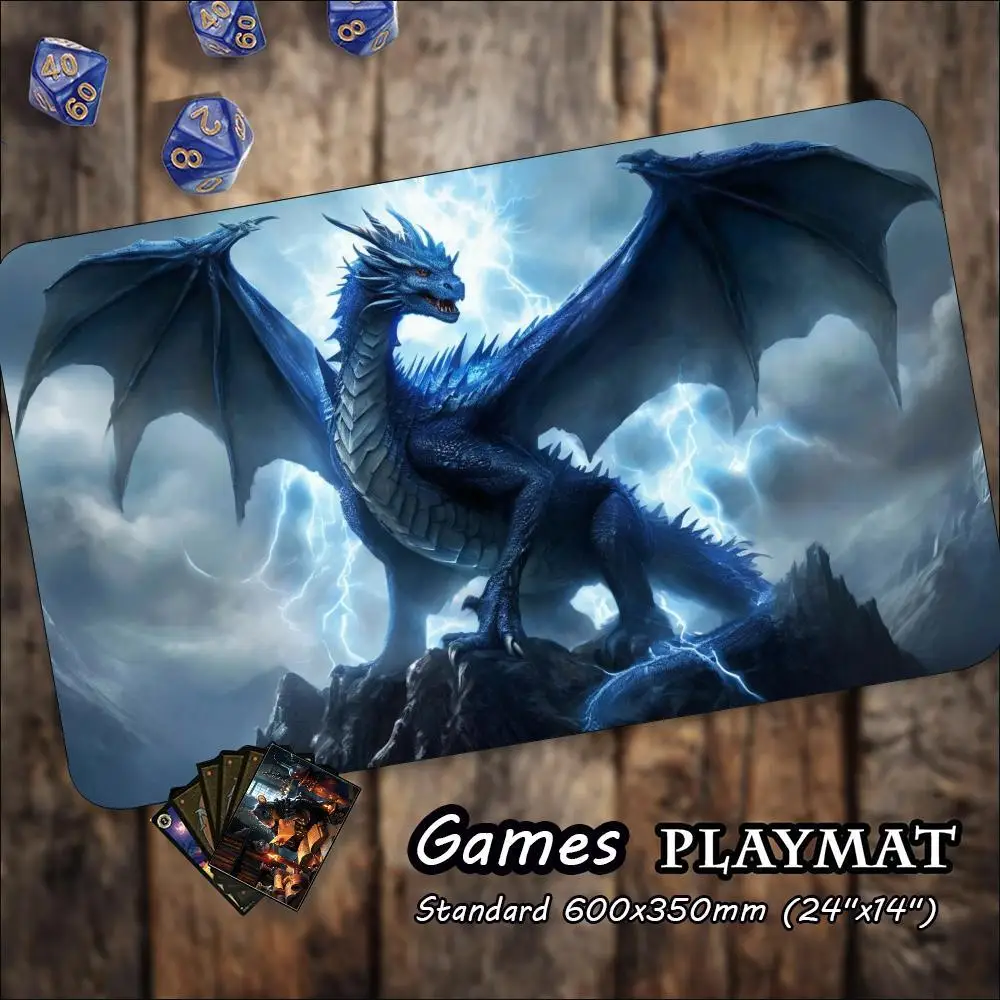 Mystic Thunder Ice Dragon Game Playmat Non Slip Rubber Large Desk Mat Stitched Edge For Card Game PC Laptop Gaming Study Work
