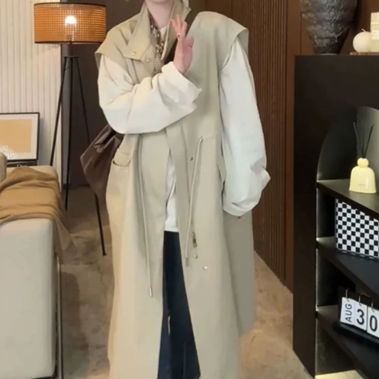 

plus Size 300 Pou Lazy Sle Long Stand Collar Korean Faion Women's Vest Spring Autumn Outerwear for plus Size Women