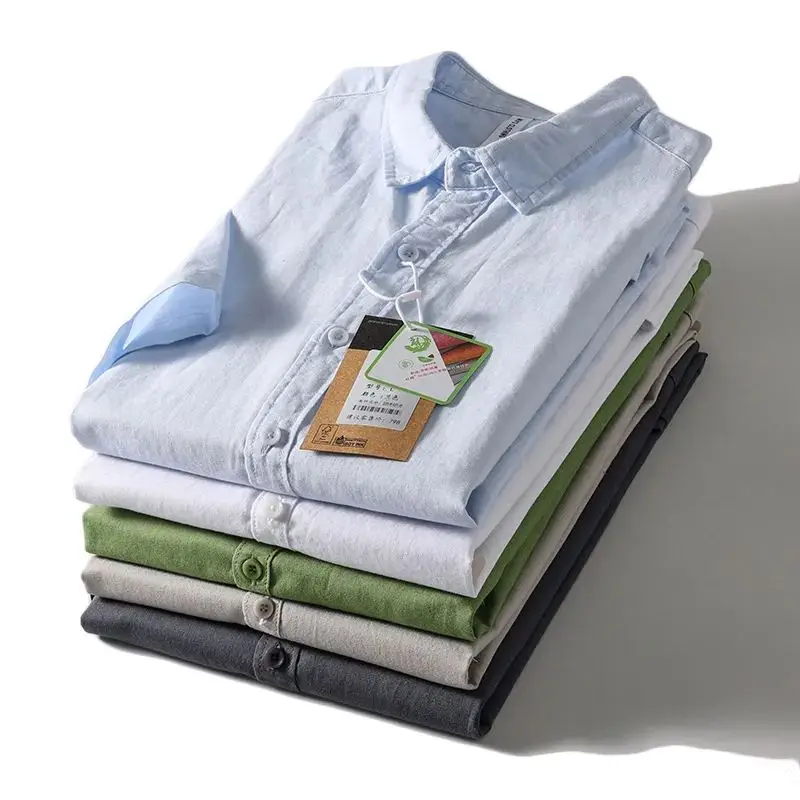 Uomo estivo l cotone lino traspirante colore casual irt ort Sve Classic Fit Stand versione tendenza giovanile