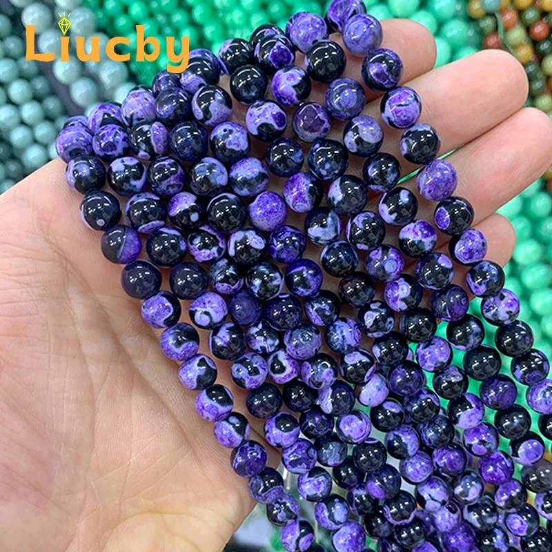 Natural Stone Cracked Dream Dragon Veins Agates Purple Round bead For Jewelry Making DIY exquisite Bracelet 15\
