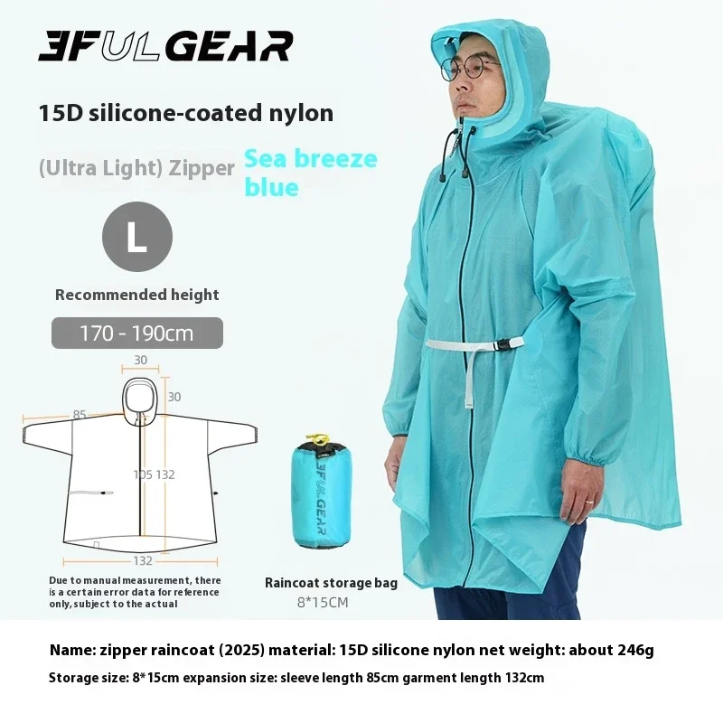 3F UL GEAR Rits Regenjas 15D Nylon/210T Polyester Waterdichte Jas Ultralicht Buiten Fietsen Kamperen Wandelen Regenponcho Jas